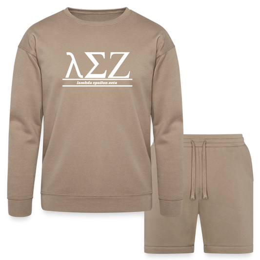 Lambda Epsilon Zeta LEZ Sorority Bella + Canvas Unisex Sweatshirt & Short Set - tan